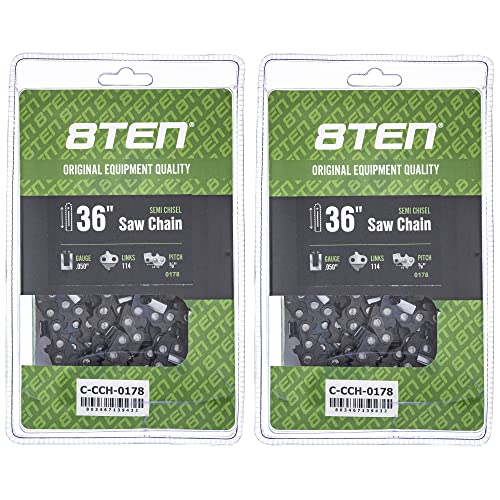 8TEN Semi Chisel Chainsaw Chain 36 Inch .050 3/8 114DL for Stihl MS 390 440 660 (2 Pack)