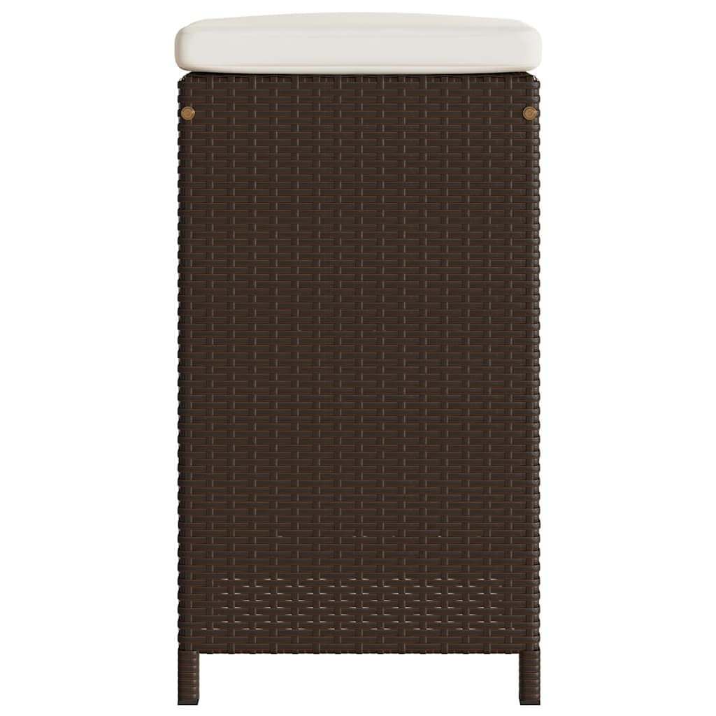 mtlskopal - Set di 2 sgabelli da giardino, in polyrattan, 40 x 40 x 76 cm, con cuscino bianco crema, telaio in acciaio, fino a 110 kg, per esterni, balcone, terrazza, giardino