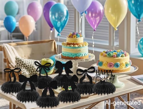 Lot de 8 nœuds en nid d'abeille noir pailleté de table - 7