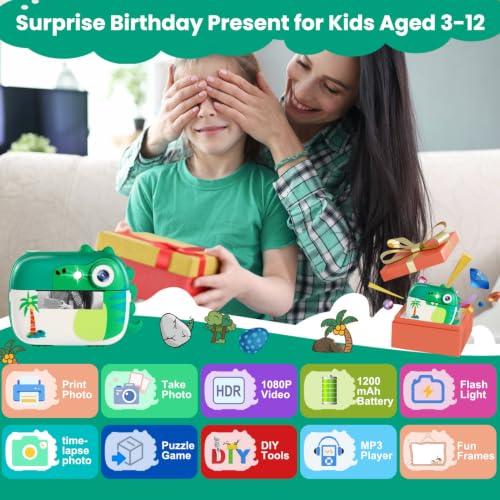 Image of Kids Camera Instant Print,Children Digital Camera Toys with HD Video for Kids Aged 3-12,Christmas Birthday Festival Present for Girls Boys,with 7 Rolls Instant Paper,M3