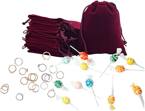 Miniatura 3 de GYBest Mayorista de 3 x 4 pulgadas, paquete de 100 bolsas de joyería de tela de terciopelo rojo azufaifabolsas con cordón (3 x 4 pulgadas, 100