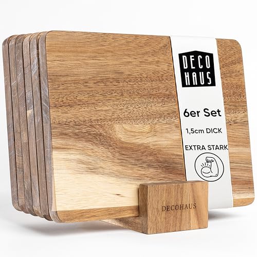Deco haus Frühstücksbrettchen holz 6er set [1 5cm DICKE] - Schneidebrett holz Klein 23 x 17 5 cm - Holzbrett küche Antibakterielles Holzbrettchen - Jausenbrett bretter set küche - Vesperbrett