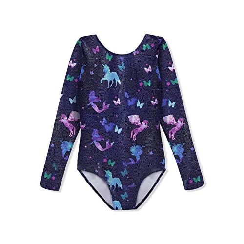 HOZIY Gymnastics Leotards for Girls Unicorn Pink Purple Sparkly Dancewear Activewear Quick Dry 9-10 Years Long Sleeve-fancy