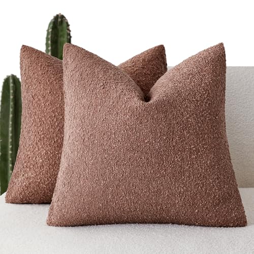 Image of Foindtower Set of 2, Decorative Textured Boucle Throw Pillow Covers Accent Solid Pillow Cases Neutral Cozy Couch Cushion Case for Chair Sofa Bedroom Living Room Home Decor 26x26 Inch Orange Rust Red