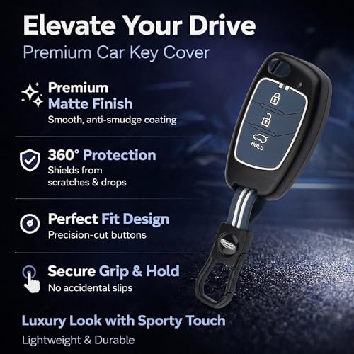 Image of Black Metal Silicon Key Cover Compatible with Hyundai Alcazar, Aura, Creta, i10 Grand Nios, i20 Active, i20 Elite, Tucson, Verna, Venue, Xcent, Exter 3 Button Smart Flip Key