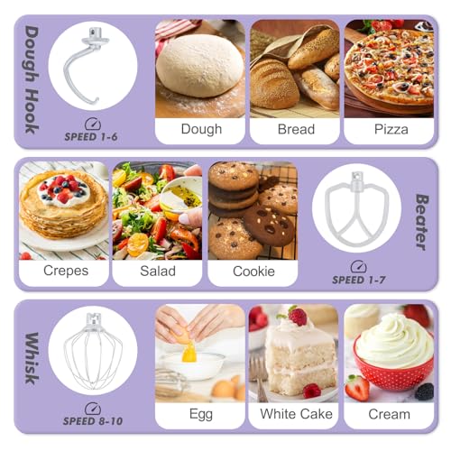 Image of Kitchen in the Box Stand Mixer, 3.5 QT Small Kitchen Electric Stand Mixers, 10-Speed Portable Lightweight Dough Mixer for Daily Use with Egg Whisk, Dough Hook, Beater (Lavender Purple)