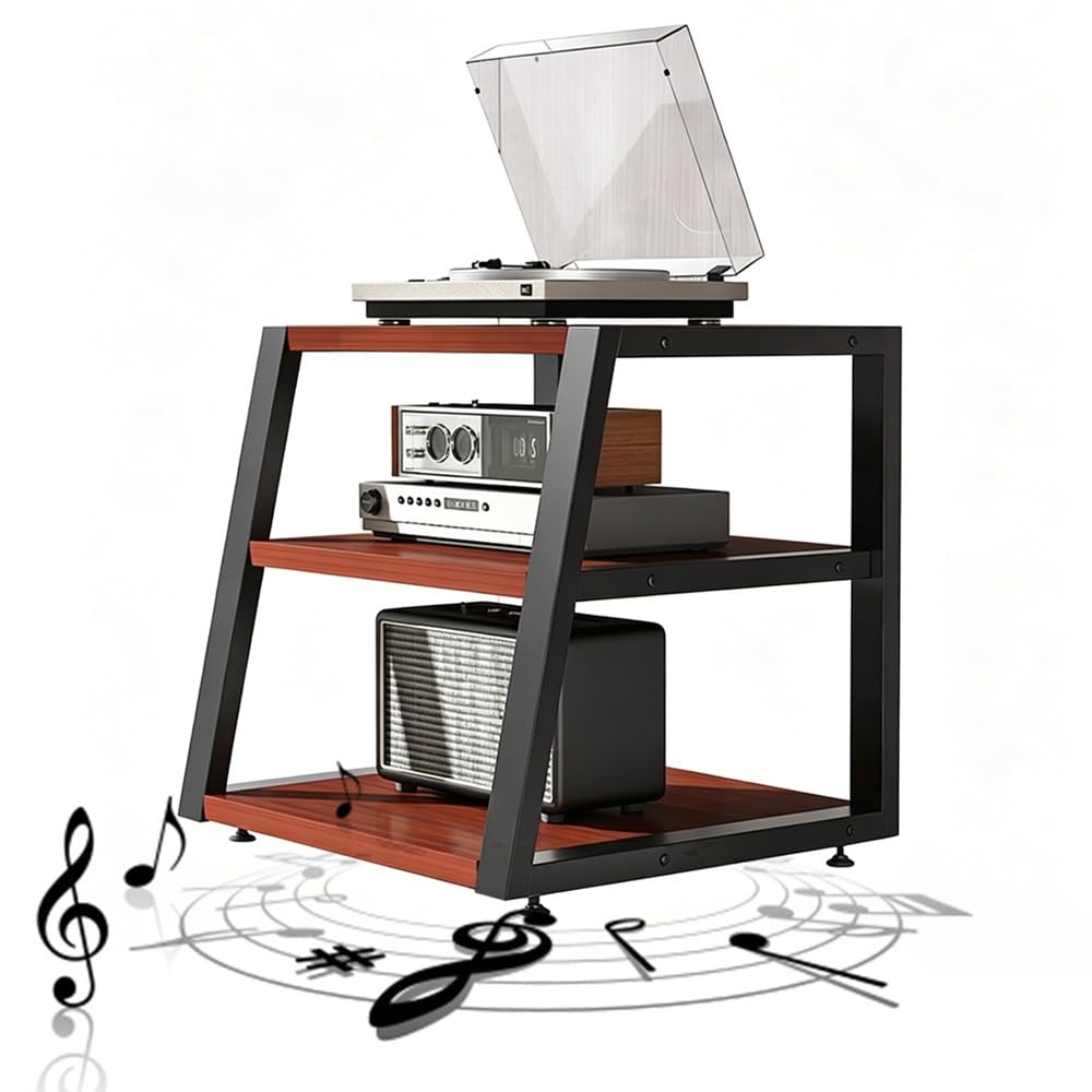 KLerDH Media Racks, Corner Shelf For Record Player(Teak,3 Tier)