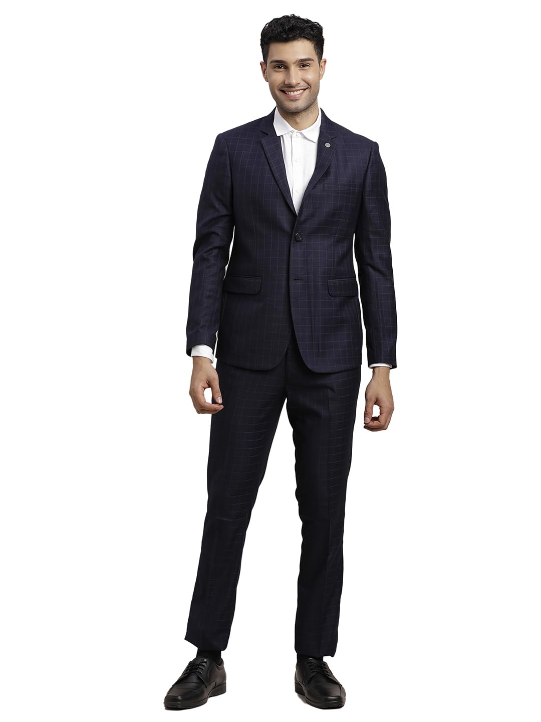 turtle Men Terry Rayon Checkered Full Sleeve Two Piece Dark Blue Party Suit-picture-26