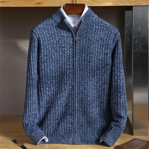 Men's Zipper Mock Collar Thickening Cardigan 100 Percent Merino Wool Flower Yarn Sweater Cashmere Knitwear4