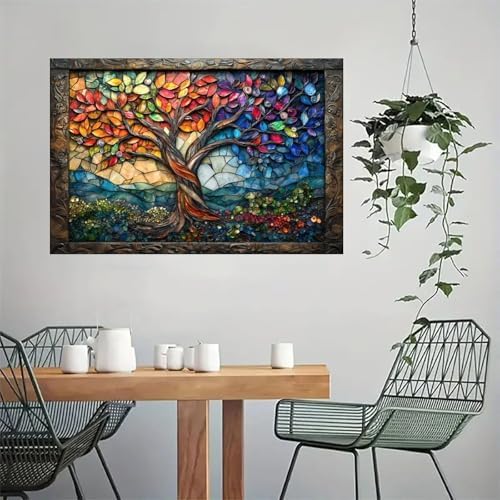 Mosaic Tree of Life Art Vintage Rustic Canvas Wall Art - 12x18in Unframed Poster- Home & Office Decor for Living Room, Bedroom, Kitchen & Cafe — view 2