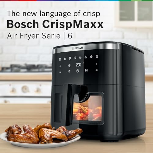 Image of Bosch CrispMaxx Digital Air Fryer XXL 7.2L with Baking Tray | Illuminated Viewing Window | Touch Panel | 7 Preset Menu | Shake Alarm | Uses Upto 95% Less Oil | 2-Year Warranty | Black【MAF671B5IN】