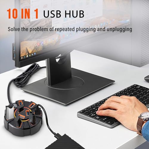 Image of 10 Port USB 2.0 HUB with Power /Data Port, 5gbps Hi-Speed Data Transfer, Plug and Play, USB Charging Docking Station Gaming Hub for Laptop, Computer (Round)