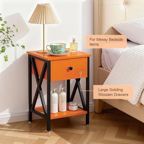Image of VECELO Nightstand,Modern Bedside End Table, Night Stand with Drawer and Storage Shelf for Living Room Bedroom, Industrial Metal Frame