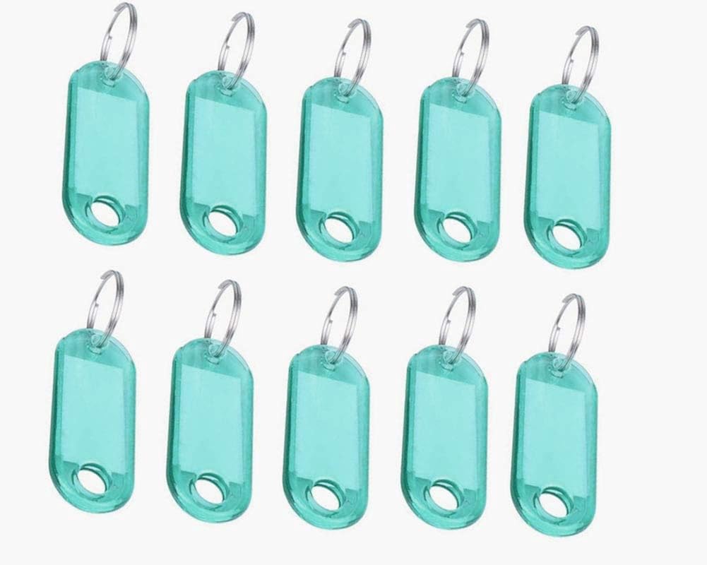 Rokou 100pcs Clear Plastic Key Tags Id Label with Key Chain Tag Card Split Ring