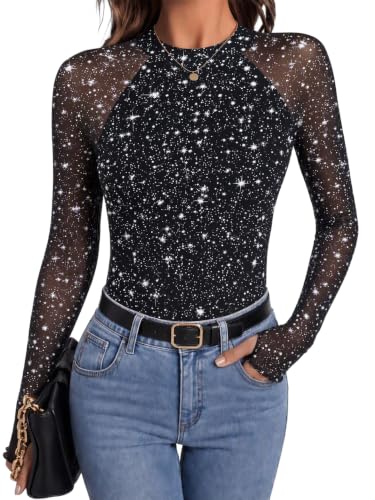 Zeagoo Fall Outfits for Women 2026 Mesh Sheer Long Sleeve Going Out Tops
