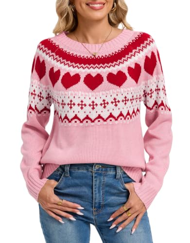 Image of Women's Fair Isle Sweater Crew Neck Long Sleeve Fall Vintage Knit Tops