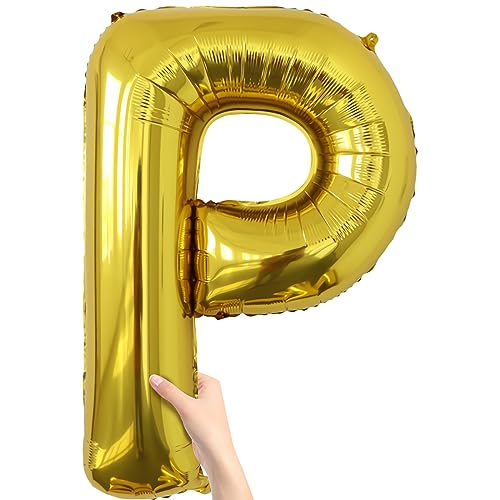 Image of Letter Balloons Gold Party Balloon - 40 Inch Large Gold Letter P Balloon, Letter Balloon Birthday Decorations, Balloon for Women Men Anniversary Party Decorations Supplies