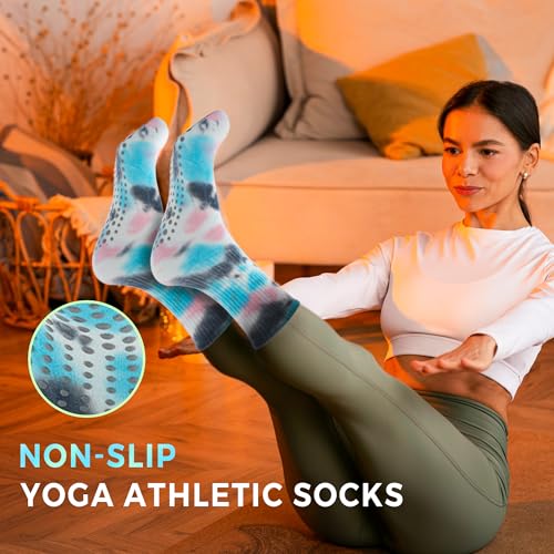 Image of Women Yoga Socks 5 Pairs Pilates Non Slip Socks for Yoga, Gym, Athletic Grippy Camouflage Size US 5-9.5