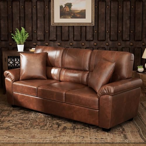 Image of Anderson 3+2 Seater Sofa Set | Sectional Sofa 5 Seater 3 Plus 2 | 5 Seater Leather Sofa for Living Room Office | Leather Sofa Set 5 Seater Tan | Leatherette Sofa Tan Brown Color
