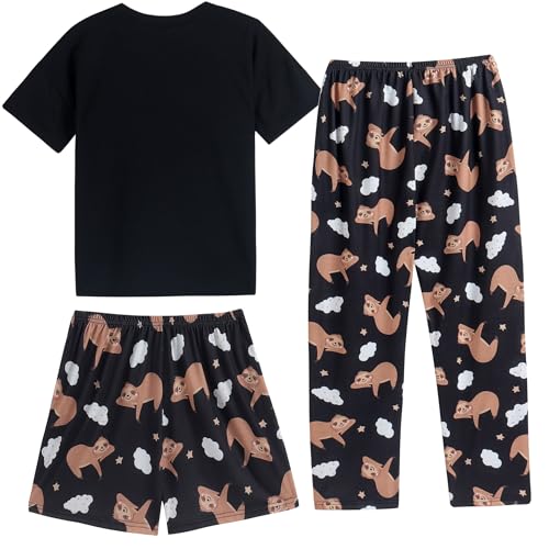 Vopmocld Big Girls' Short Sleeve & Shorts & Pants Pajama Sets 3PCS Cartoon Patterns Cute Lounge Sets for Teens 8-18 Years2
