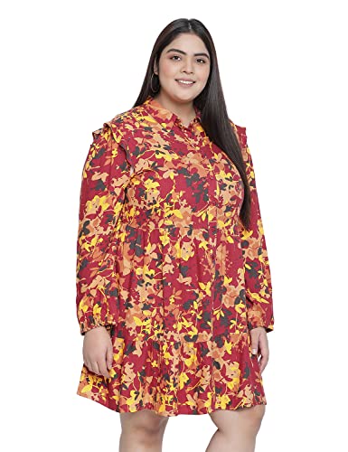Image of oxolloxo Women Relaxed Fit Viscose Shirt Dress Regular Sleeves Printed Party Dress