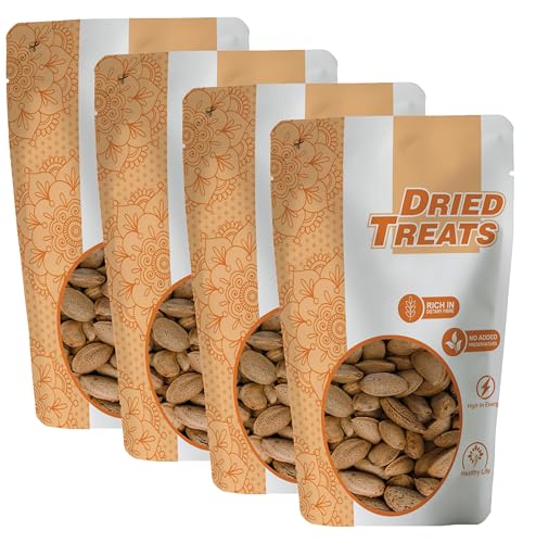 Image of Dried Treats Kagazi Badam 1000 Grams (250 Grams X 4) - Thin Shell Almonds | Packed with Protein, Fiber, and Vitamins | Badam with Shell - Easy to Crack, Supports Brain Health and Boosts Energy - Great Snack Option for Office, School, or Fitness Enthusiasts