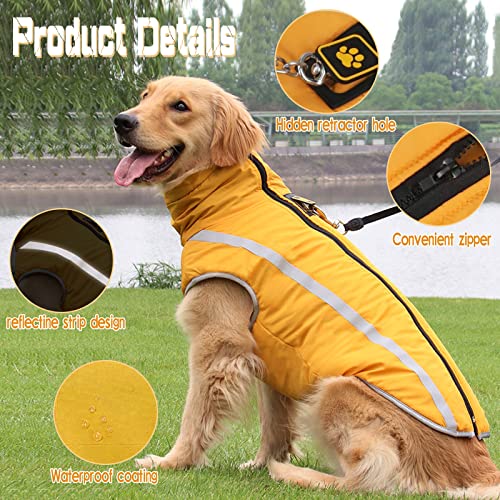 Hund Wintermantel, Hunde Wintermantel Wasserdicht, Mit Fleece gefütterte Hundejacke für kleine, mittelgroße Hunde den Winter und kaltes Wetter Winddichte extraweiche Hundeweste (4XL, gelb)