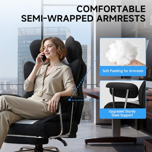 Image of GTPLAYER Gaming Chair,Office Chair with Pocket Spring Lumbar Support, Ergonomic Comfortable Wide Office Desk Computer Chair with Outward Fixed Soft Armrests and Footrest (Fabric, BlackGray)