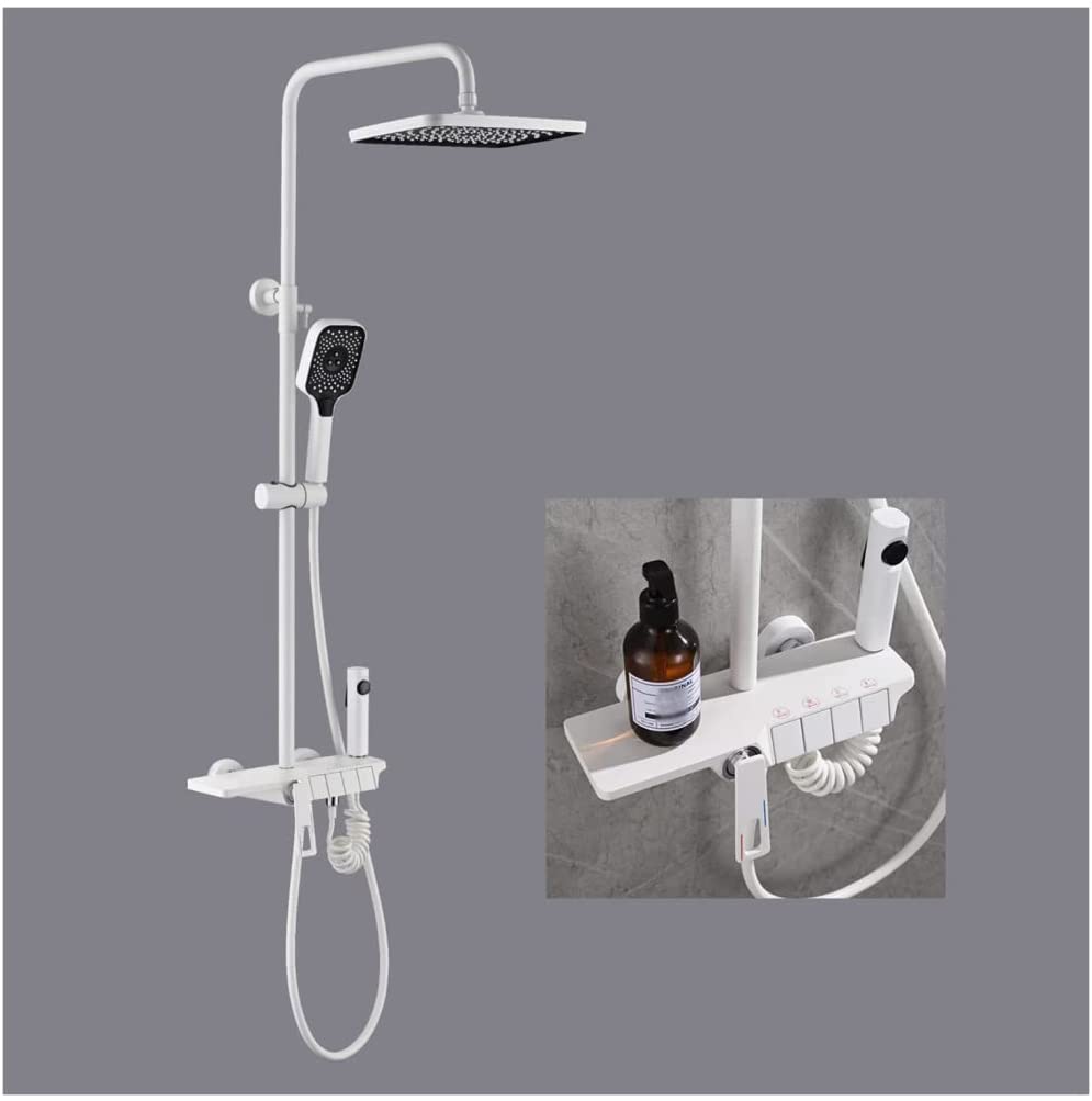 DERBUT Shower System Wall Mounted Shower Faucet Set White Rain Shower Combo Piano Keys Bath and Shower Trim Kit with Tub Spip, Handheld Sprayer, 10" Rainfall Shower Head, Bidet Spra