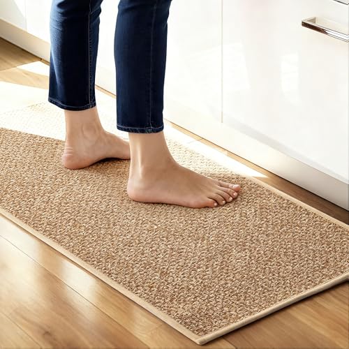 Carvapet Kitchen Mats for Floor, Super Absorbent Kitchen Rugs Non Slip Washable, Rubber Backing Soft Oatmeal Braided Kitchen Floor Mat Standing Mat Sink Mat(Brown,43 * 70cm)