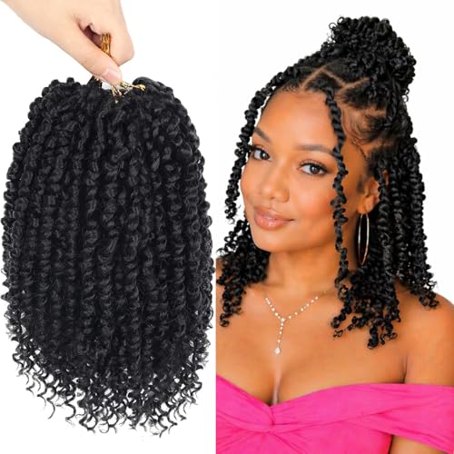 Bileaf 8 Pack Passion Twist Crochet Hair 10 Inch Pre-twisted Short Crochet Passion Twist Hair, Pre Looped Passion Twists Crochet Braids Bohemian Crochet Hair 1B