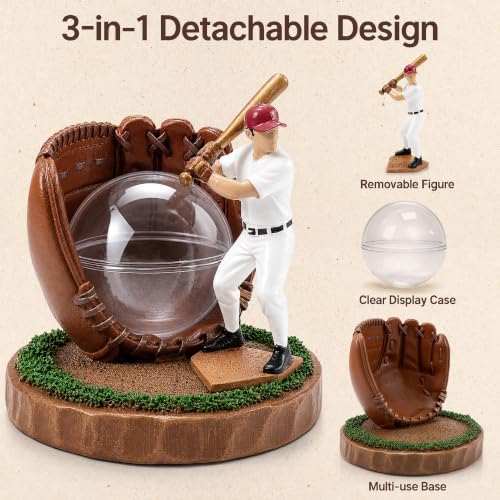Image of Baseball Display Case Set with Swinging Player and Baseball Case