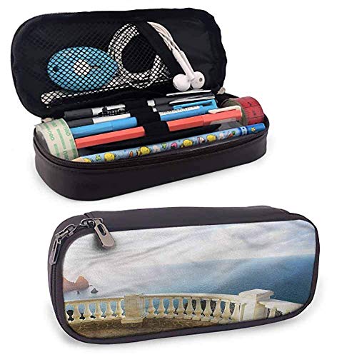 Estuche antiguo para estuche de lápices y lápices Balcón de piedra Balaustrada Estuche para lápices con cremallera para trabajo escolar y oficina