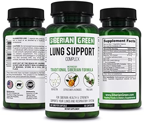 Siberian Green Lung Support Complex 60 Capsules - Traditional Formula Supplement Rich in Quercetin, Citrus Bioflavonoids, Pine Bark