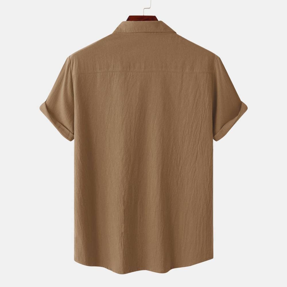 Camicia Hawaiana da Uomo, Camicia Hawaiana da Uomo a Maniche Corte con Bottoni Hawaiani Camicia Hawaiana in Lino di Cotone Kaki Top Casual Camicia da Spiaggia a Maniche Corte ad Asciugatura Rapida per