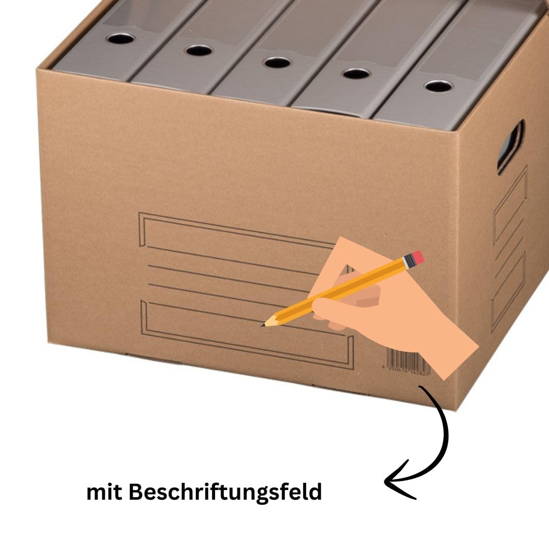 10 Stück Archivkarton mit Klappdeckel Aufbewahrungsbox aktenordner mit Tragegriffen. Archivboxen Aktenkarton für je 5 große A4 Aktenordner. Aufbewahrung mit Deckel. Aktenablage Archivbox.