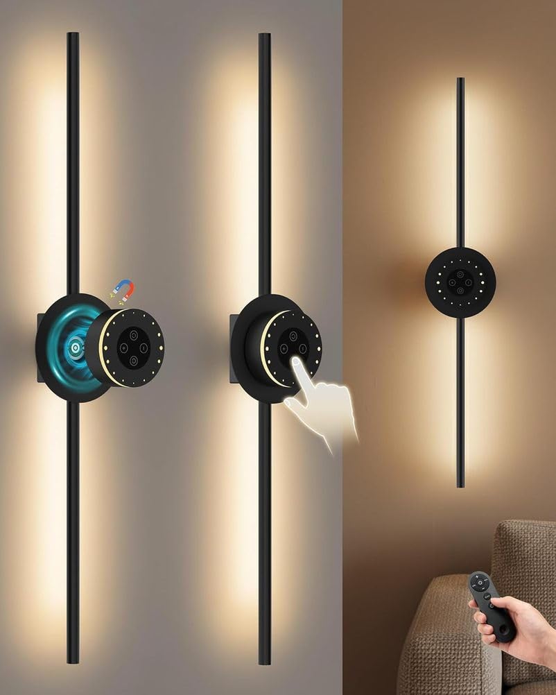 Lampada da Parete Ricaricabile con Telecomando, Luce LED Lunga e orientabile a 360°, per Interni, Senza necessità di Collegamento alla Rete elettrica, Alimentatore Rimovibile da 80