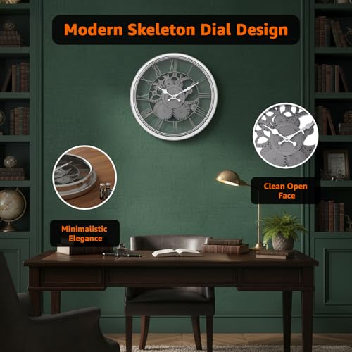 Image of Amazon Basics Plastic Wall Clock with Chrome Finish, Skeleton Dial Design, Lightweight & Durable, 30.5 cm Diameter x 4.3 cm Width, Ideal for Indoor Decor - Silver