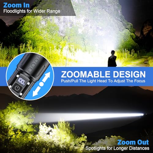 Image of Banral Flashlights High Lumens Rechargeable - Super Bright Tactical LED Flash Light, Dimmable&Memory Function Powerful Waterproof Flashlight for Camping,6 Modes,Zoomable,LCD Display (2, Black)