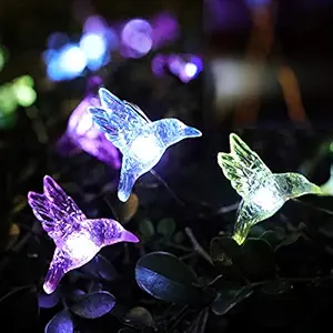 WSgift Solar Hummingbird String Lights, 15.8 Ft 30 Warm White LED Outdoor Waterproof Bird Fairy String Lights for Garden Yard Outdoor Decorations