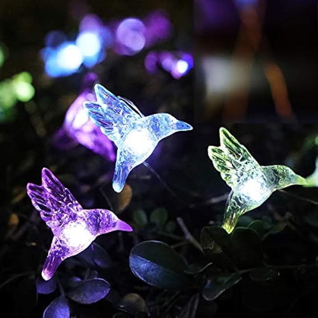 Solar Hummingbird String Lights, 15.8 Ft 30 Warm White LED Outdoor Waterproof Bird Fairy String Lights for Garden Yard Outdoor Decorations