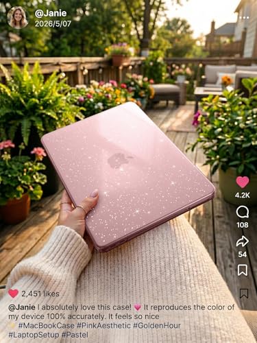Image of EooCoo Case Compatible with MacBook Neo 13 inch 2026 Model A3404 with A18 Pro chip, Glitter Lightweight Hard Shell Scratch Resistant Protective Cover, Sparkly Blush