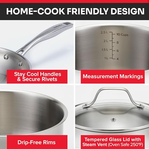 Image of Mueller 17-Piece Stainless Steel Pots and Pans Set - Tri-Ply Ultra-Clad Pro Cookware Set, Induction Ready, Oven Safe, Even-Heat Aluminum Core, Includes Skillets, Saucepans, Dutch Oven, Stockpot