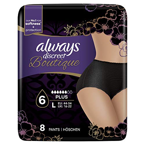 Always Discreet Boutique Pants Plus, Schwarz, Größe L, 2 Packungen à 8 Stück – Ansicht 1