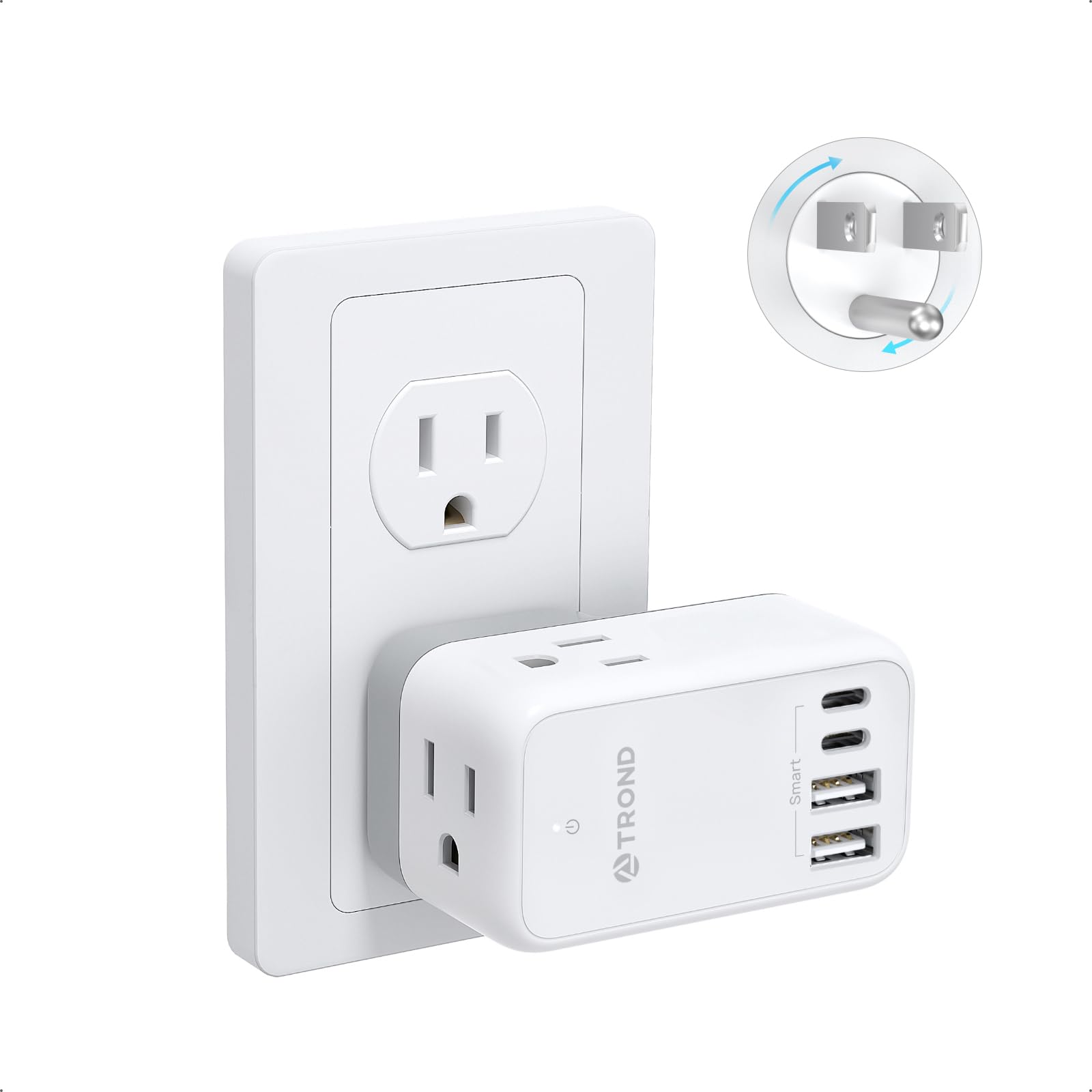 TROND Multi Plug Wall Outlet - Outlet Extender with 360° Rotating Plug, 3 AC Outlet Splitter with 4 USB Ports(2 USB C), 3-Sided Wall Outlet Expander,