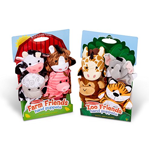 Melissa & Doug Zoo Friends Hand Puppets and Farm Friends Hand Puppets Bundle