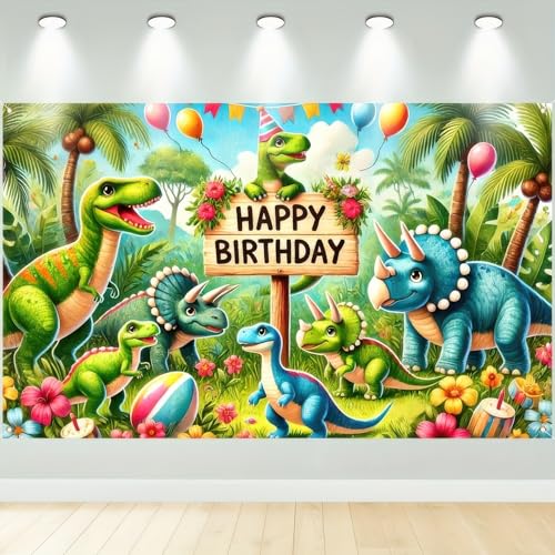 BlissYard Prehistoric Dinosaur Birthday Banner 71x43 Inch Polyester
