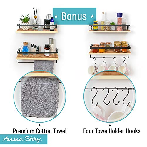 Anna Stay Floating Wall Shelves, Set of 2, Decorative Wall-Mounted Shelving for Living Room Decor, Bathroom Towels, or Bedroom Decorations, Premium Cotton Towel and Hardware