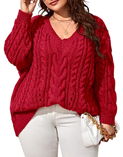 Dyexces Plus Size Sweaters for Women V Neck Long...