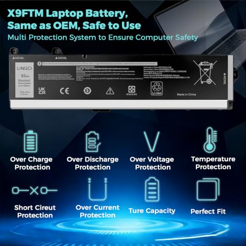 Image of X9FTM Battery Replacement for Dell Precision 7770 7670 7680 7780 Series Notebook RCVVT 965V4 0965V4 5JMD8 05JMD8 11.55V 7650mAh 93Wh 11.4V